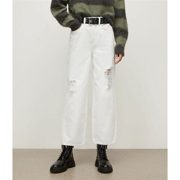 ALLSAINTS ‘Jayce’ jeans White Women’s Wide Leg High Rise Cropped Sz 29 NEW $199 - Picture 2 of 6